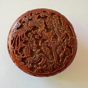 Rare Chinese Carved BROWN Cinnabar Trinket Box